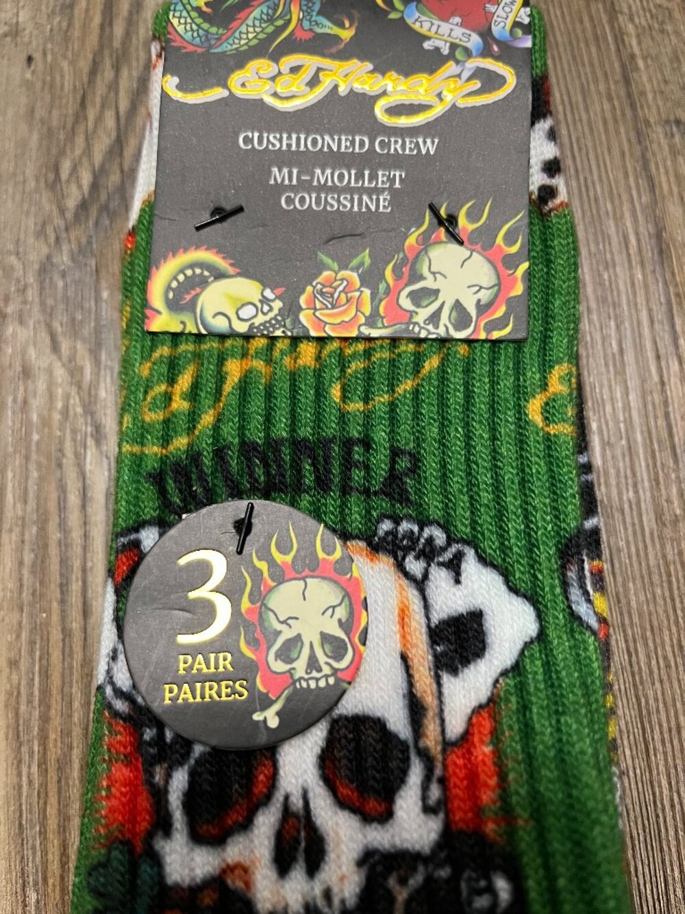 3 Pack Ed Hardy Cushioned Crew Socks - Brand New